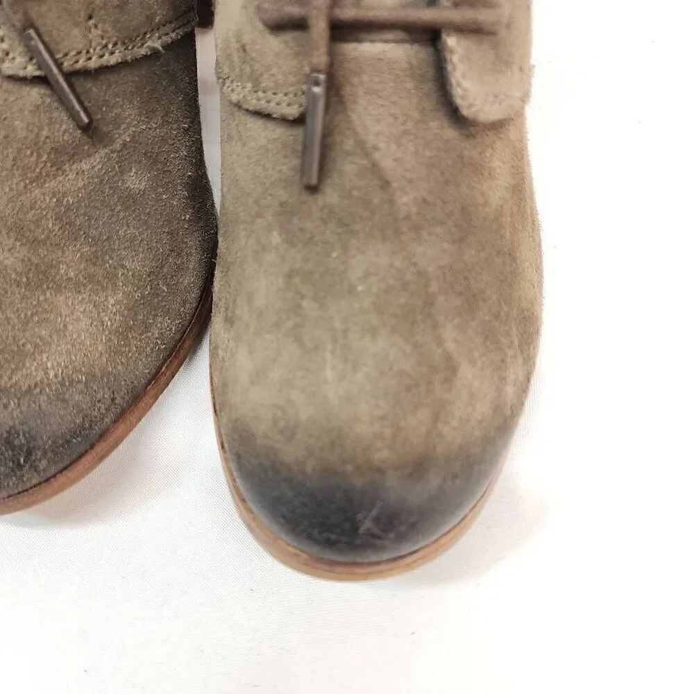 Toms Size 9 Lunata Tarmac Gray Suede Lace-Up Distressed High Heel Boots shoes Wo